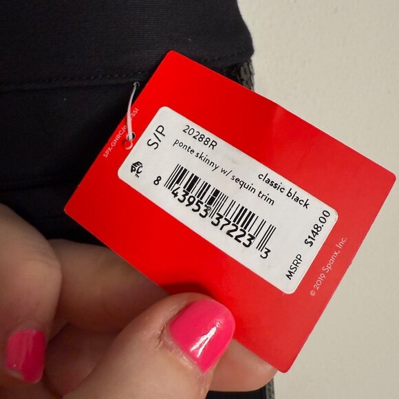 SPANX NWT $148‎ Women's Black Ponte Sequin Trim Pull On Skinny Pants S Small - Picture 6 of 8